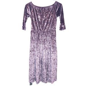 Leezeshaw Womens Small Velvet A-line Midi Dress Purple Off Shoulder Boat Neck 3/